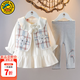 G.DUCKKIDS小黃鴨童裝女童套裝春秋季新款女寶寶周歲禮服兒童公主裙子三件套 XEEQ036款 灰色 90 尺碼1~2歲【 80-90cm】cm