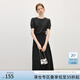 范思藍(lán)恩打條后腰鏤空連衣裙女2025夏新款小眾蕾絲拼接長裙2675 黑色 M