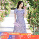 煙花燙度假風(fēng)優(yōu)雅連衣裙女夏季高級(jí)感2025褶皺收腰顯瘦印花裙SD 嬋真 紫色 L