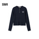 森馬（Semir）毛衣女冬季短款半開(kāi)襟刺繡修身套頭衫女生休閑簡(jiǎn)約風(fēng)顯瘦上衣 深藍80804 L