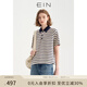 EIN言?；陾l紋撞色POLO領(lǐng)文藝休閑寬松短袖T恤上衣女2025夏季新款 墨藍 M