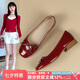 ZHR單鞋女淺口溫柔蝴蝶結(jié)粗跟船鞋女氣質(zhì)通勤軟面皮鞋女 AH610酒紅37