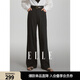 ELLE黑色條紋高腰直筒休閑褲女2024春裝新款小個子顯高顯瘦褲子 藏青色 XL