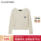E·LAND KIDS衣戀冬季新品女童學(xué)院風(fēng)V領(lǐng)刺繡針織毛衣 Ivory象牙白/39 165 (M)