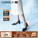 COMELY康莉粗高跟單鞋女春季新款舒適軟底尖頭職業(yè)風(fēng)工作鞋子 黑色*皮面 40