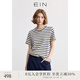 EIN【航海系】EIN言藍(lán)白條紋圓領(lǐng)休閑寬松短袖T恤上衣女裝25夏新款 墨藍(lán) M