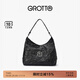 GROTTO個(gè)樂(lè )經(jīng)典黑石hobo包大小號植鞣綿羊皮腋下單肩斜挎軟包通勤禮物 經(jīng)典黑 銀標L