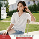 香影法式白色襯衫女2025夏裝新款喇叭袖襯衣花邊通勤正肩v領(lǐng)上衣 白色 M 160/84A/95-110斤