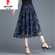 皮爾卡丹薄款 夏款網(wǎng)紗裙2025新款半身裙子夏季女a(chǎn)字大擺夏季中長(cháng)單裙藍色 藍色 3XL 適合130斤到139斤穿