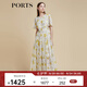 PORTS寶姿商場同款2022春夏新款女裝“絢爛夏花”印花連衣長裙 亞麻淺金印花 M (6)