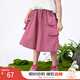 茵曼女童工裝短褲大口袋2025夏新款中大童寬松透氣七分褲女孩褲子 玫紅色 120