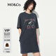 MO&Co.連衣裙2025夏新品洗褪棉質(zhì)斑駁印花磨邊短袖T恤裙MBE2DRS036 礦灰色 M 165
