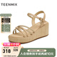 天美意一字帶涼鞋商場(chǎng)同款交叉條帶坡跟百搭女鞋2025夏新款COO10BL5 杏色 36