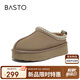 百思圖24冬簡(jiǎn)約戶外雪地靴厚底圓頭女短靴L6728DM4 卡其色 35
