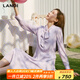 LANDI淺紫色飄帶領(lǐng)壓褶長袖連衣裙女春季新款中長款裙子 淺紫色 L