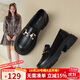 ZHR樂(lè)福鞋女軟底百搭圓頭小皮鞋子女英倫風(fēng)粗跟女鞋 OFTEP06 黑色 39