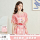 兩三事夢(mèng)馬游記 2025夏季新款甜美印花綁帶連袖雪紡衫女寬松 粉色 M