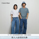 Calvin Klein Jeans夏季男女情侶中性印花休閑通勤ck純棉寬松短袖T恤J325574 PN6-霧霾藍(lán) M