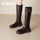 星期六厚底增高長(cháng)筒靴子女2025新款秋冬爆款牛仔靴高筒巨好看英倫騎士靴