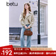 百圖betu女裝2025春季新款風衣翻領絲巾寬松截短式風衣外套女2502T58 卡其色 M