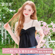 歌依妮夏裝女裝甜美短款假兩件套休閑百搭氣質(zhì)短袖t恤衫上衣 黑色 L