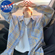 NASA MARVEL長(cháng)袖襯衫男士春秋季外套襯衣潮流百搭休閑翻領(lǐng)上衣 淺黃色 XL