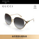 古馳（GUCCI）開云眼鏡修顏時尚人字金屬圓框防曬遮陽太陽鏡墨鏡女GG0225S-001