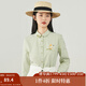 茵曼（INMAN）純棉文藝刺繡襯衣娃娃領(lǐng)通勤長袖襯衫女上衣 春草綠 S