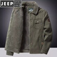 JEEP SPIRIT棉襖棉服男冬季加絨加厚短款羊羔絨外套大碼中年工裝棉衣 軍綠 2XL 140-155斤