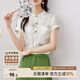 尚都比拉新中式國風(fēng)印花短袖襯衫女夏季顯瘦襯衣 杏底花色 L 