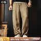 馬登工裝老錢(qián)風(fēng)貝克褲寬松闊腿長(cháng)褲子男天絲萊賽爾亞麻男士休閑褲夏秋 卡其色 【直筒褲夏季男款】 L