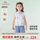 英氏（YEEHOO）兒童衣服夏季戶外休閑套裝女童透氣背心短褲中大童新中式套裝