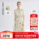 朗姿桑蠶絲v領(lǐng)高腰a字碎花裙2025年夏季新款高級(jí)感氣質(zhì)中長(zhǎng)連衣裙 米白色 L