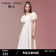 糖力【商場同款】法式茶歇裙女夏季新款短袖方領(lǐng)中長款連衣裙 白色 S