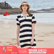 哈吉斯（HAZZYS）女裝 夏款針織休閑條紋顯瘦寬松連衣裙AQWSE03BF03 藏青色NV 160/84A 38