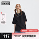 英克斯（inxx）APYD 美式休閑黑白插肩五分短袖T恤男拼接毛邊基礎logo打底衫情侶 黑色 S