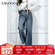 LAGOGO抓絨直筒寬松牛仔褲女拉谷谷2024年冬季新款微彈闊腿褲子 深牛仔藍(lán)(N2) M