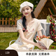 紫涵（ZIHAN）紫涵短款針織T恤女夏季新款蛋糕刺繡小個(gè)子修身U型領(lǐng)短袖上衣 米金 M
