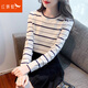 紅蜻蜓t恤女長(cháng)袖2025年新款秋冬季女裝針織衫打底衫女士?jì)却蠲律弦屡?白色（黑色條紋） 均碼 （推薦80-130斤）
