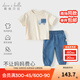 戴維貝拉（DAVE＆BELLA）男童休閑套裝洋氣寶寶衣服兒童短袖牛仔褲兩件套夏季新款童裝 牛仔藍【現貨】 120 cm（建議身高110-120cm）