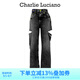 Charlie Luciano【吳宣儀同款】雙刀割褲子新款潮牌寬松休閑CL長(zhǎng)褲潮流國(guó)潮休閑褲 黑色 34