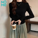NOMe德絨半高領(lǐng)打底衫女長(cháng)袖內搭秋冬款半高領(lǐng)扇形下擺上衣 黑色 XL