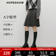 紅袖（hopeshow）學(xué)院風(fēng)半身裙2025冬季新款女裝垂感遮胯顯瘦百搭氣質(zhì)A字百褶裙 煙灰056 XL