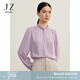 玖姿·安娜蔻法式復古飄帶領(lǐng)手工釘珠H型雪紡長(cháng)袖襯衫秋款 紫 M
