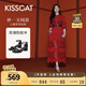 KISSCAT接吻貓孫一文同款【云感】25夏方頭粗跟時(shí)裝涼鞋黑色一字帶涼鞋 黑色 37