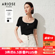艾諾絲雅詩商場(chǎng)同款ariose夏季新品時(shí)髦修身方領(lǐng)短袖T恤針織衫女30438197 黑色 L