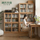 源氏木語實(shí)木書柜落地自由組合帶門書架移門展示柜靠墻書櫥【橡木組合柜】