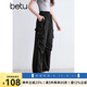 百圖betu女裝2025夏季新款休閑褲山系戶外工裝褲可束腳闊腿褲2504X08 黑色 M