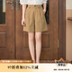 茵曼（INMAN）設(shè)計感高腰短褲夏橡筋松緊腰遮胯直筒休閑褲女 卡其色-新 L