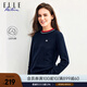 ELLE ACTIVE法式華夫格長袖毛衣女裝初秋肌理感撞色圓領(lǐng)舒適百搭毛織套頭上衣 藏青色 XL